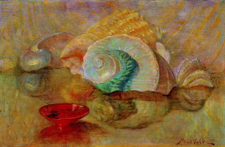 'Stilleven met schelp en schaaltje' - olieverf op doek: Maurits Willem van der Valk.