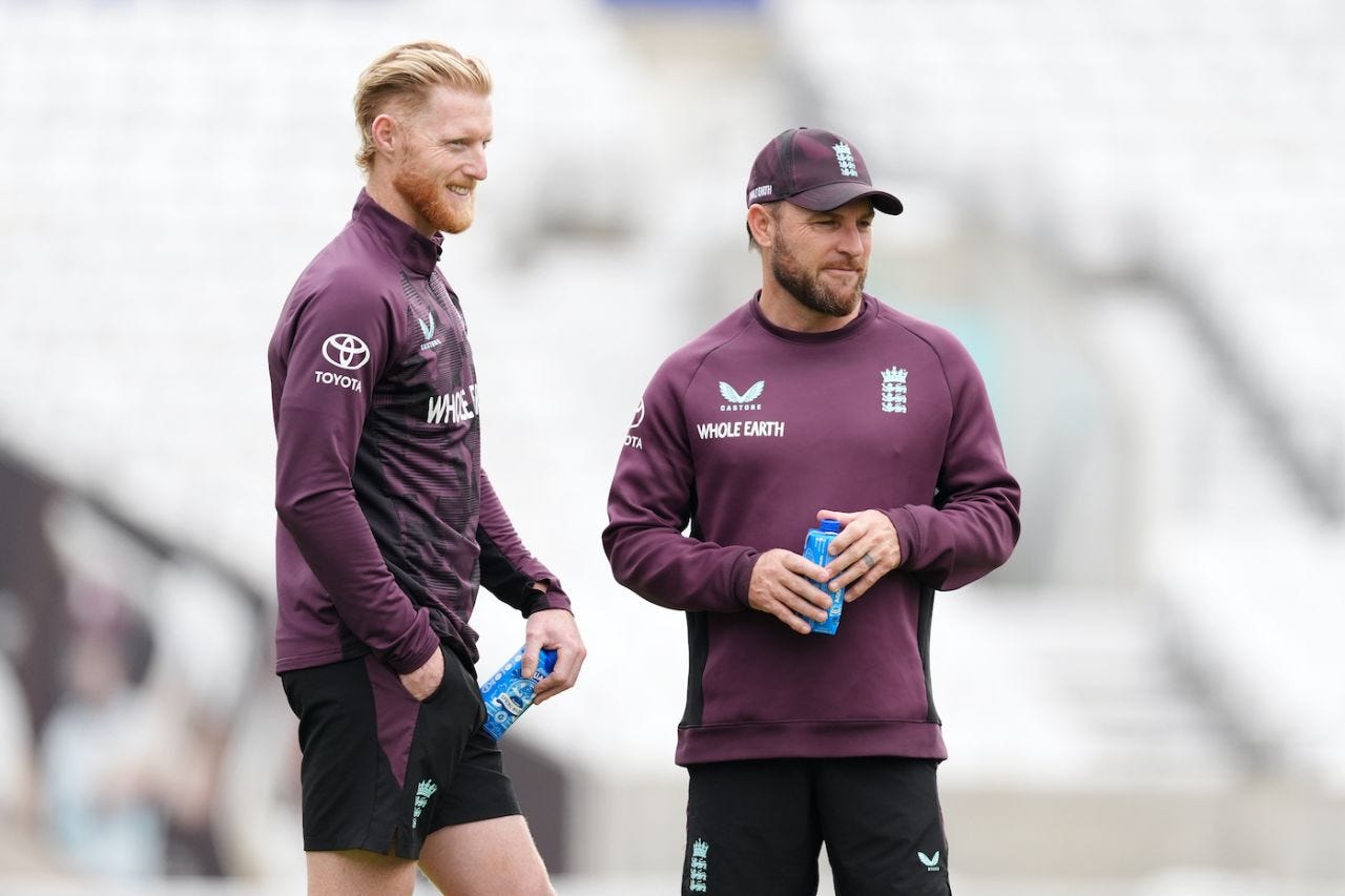 Ben Stokes and Brendon McCullum will have to watch the final Test from the outside, England vs India, 5th Test, The Oval, London, July 30, 2025 Ben Stokes and Brendon McCullum will have to watch the final Test from the outside, England vs India, 5th Test, The Oval, London, July 30, 2025