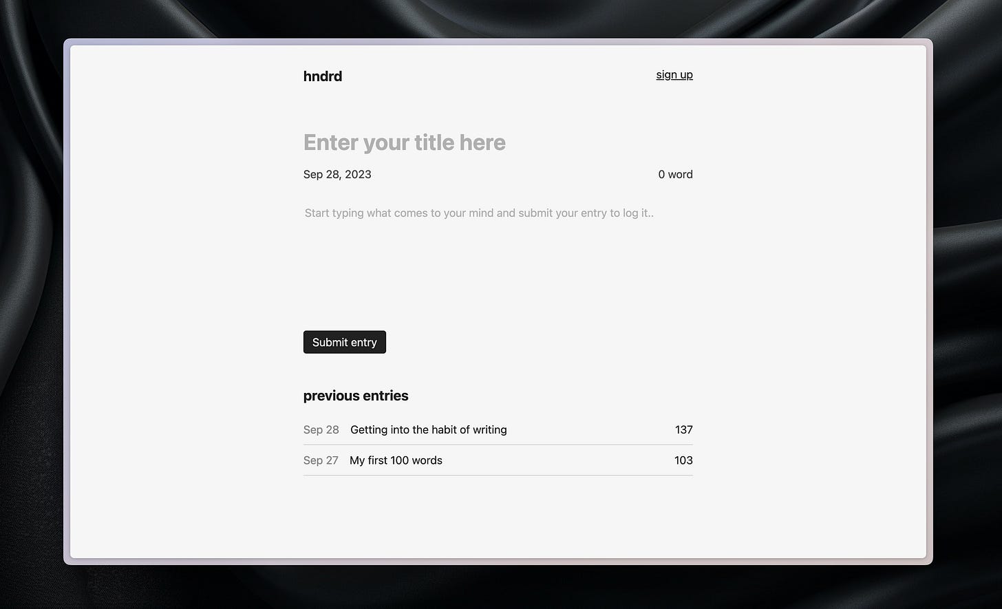 screenshot of the app with and without an entry