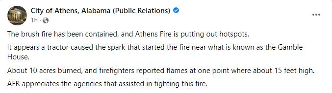 A Facebook post by the City of Athens Alabama. A Facebook post by the City of Athens Alabama.