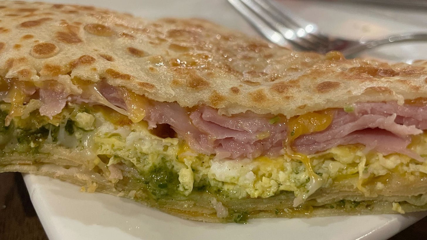 Green Eggs and Ham Crepe at Crescent Moon Coffee in Lincoln, Nebraska