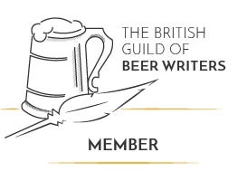 A line drawing of a tankard, with the words "British Guild of beer writers, member"