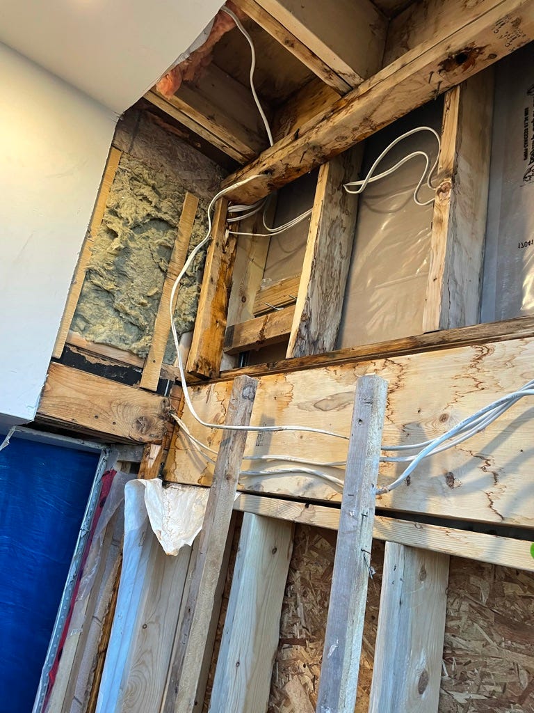 a depressing picture of the water damaged stairwell in a basement