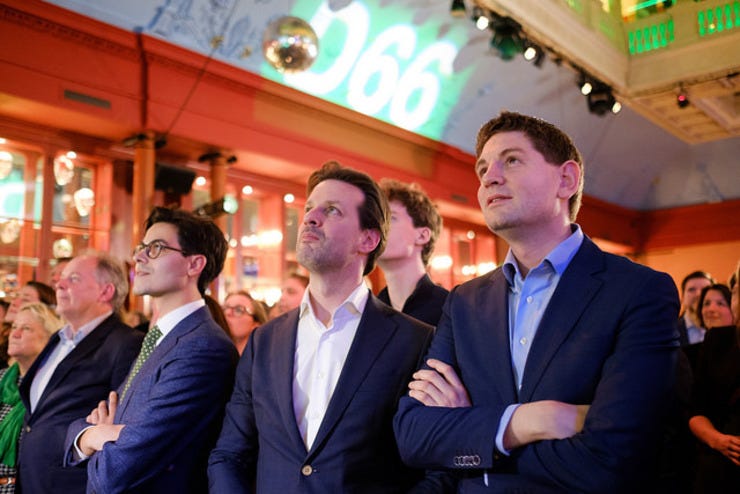 Rob Jetten, Marc de Droog en Jan Paternotte van D66. Beeld: Sebastiaan ter Burg