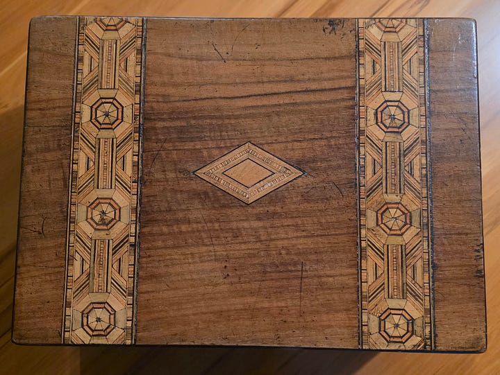 Image showing a Tunbridge Ware box from the front and top