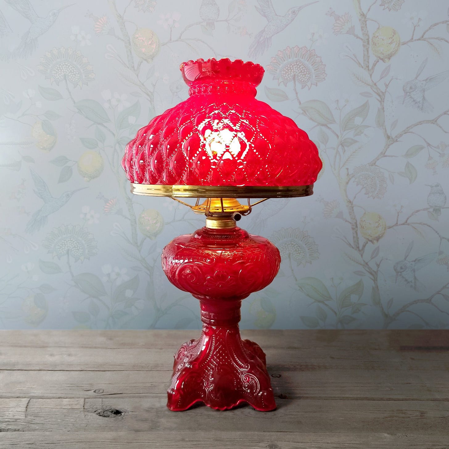 Ruby Red Glass Hurricane Lamp Amberina Diamond Quilted Shade Floral  Electric GWTW Parlor Light Blacklight Reactive Vintage - Etsy Ireland