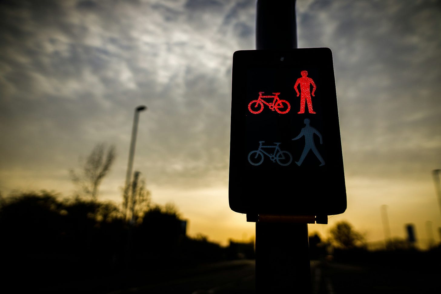 "Don't walk" sign on a street corner.