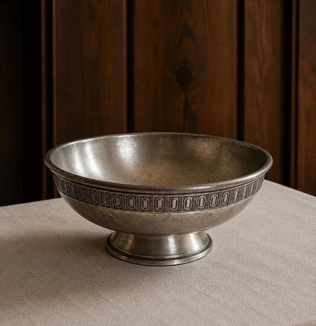 Vintage Selandia Norway Pewter Pedestal Bowl | Scandinavian Mid Century Centerpiece | Norwegian Footed Fruit Bowl | Nordic Decor image 1