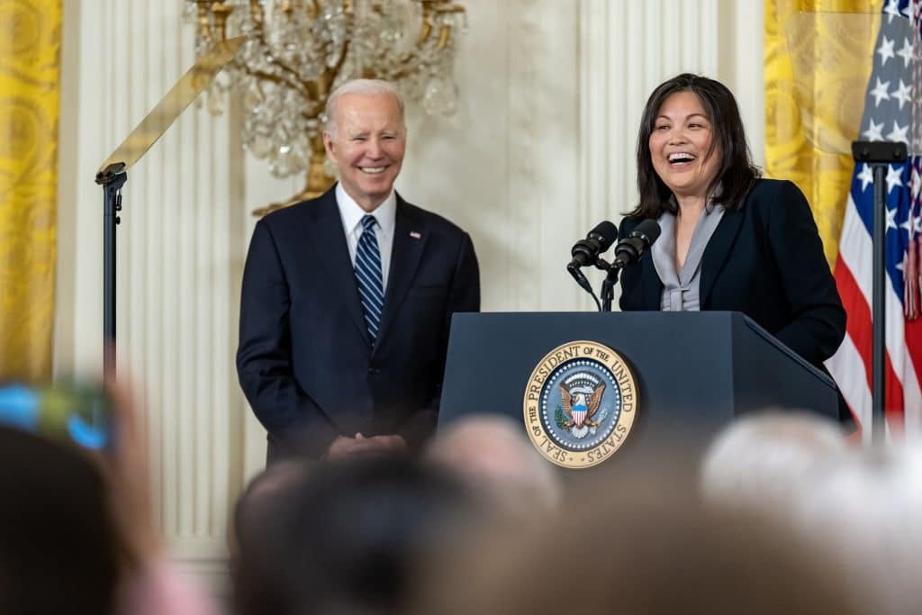 Deputy Labor Secretary Julie Su delivers remarks after her nomination to lead the Department of Labor by President Biden.
