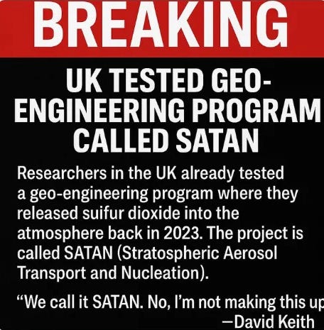 BREAKING: UK GEOENGINEERING PROJECT CALLED ‘SATAN’ RELEASES SULFUR INTO THE SKY 