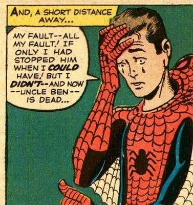 Peter Parker grieves for Uncle Ben Peter Parker grieves for Uncle Ben