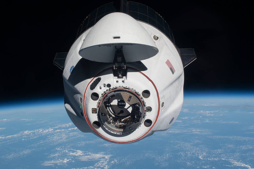The SpaceX Crew Dragon Endeavour approaches the space station The SpaceX Crew Dragon Endeavour approaches the space station