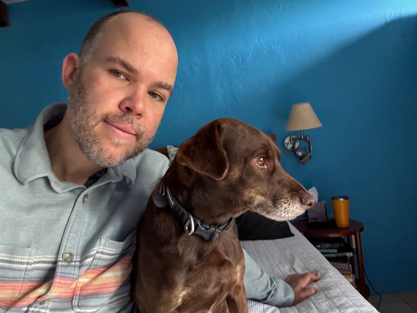 A dog and his owner.