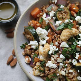 Warm Farro Salad with Roasted Vegetables and Feta