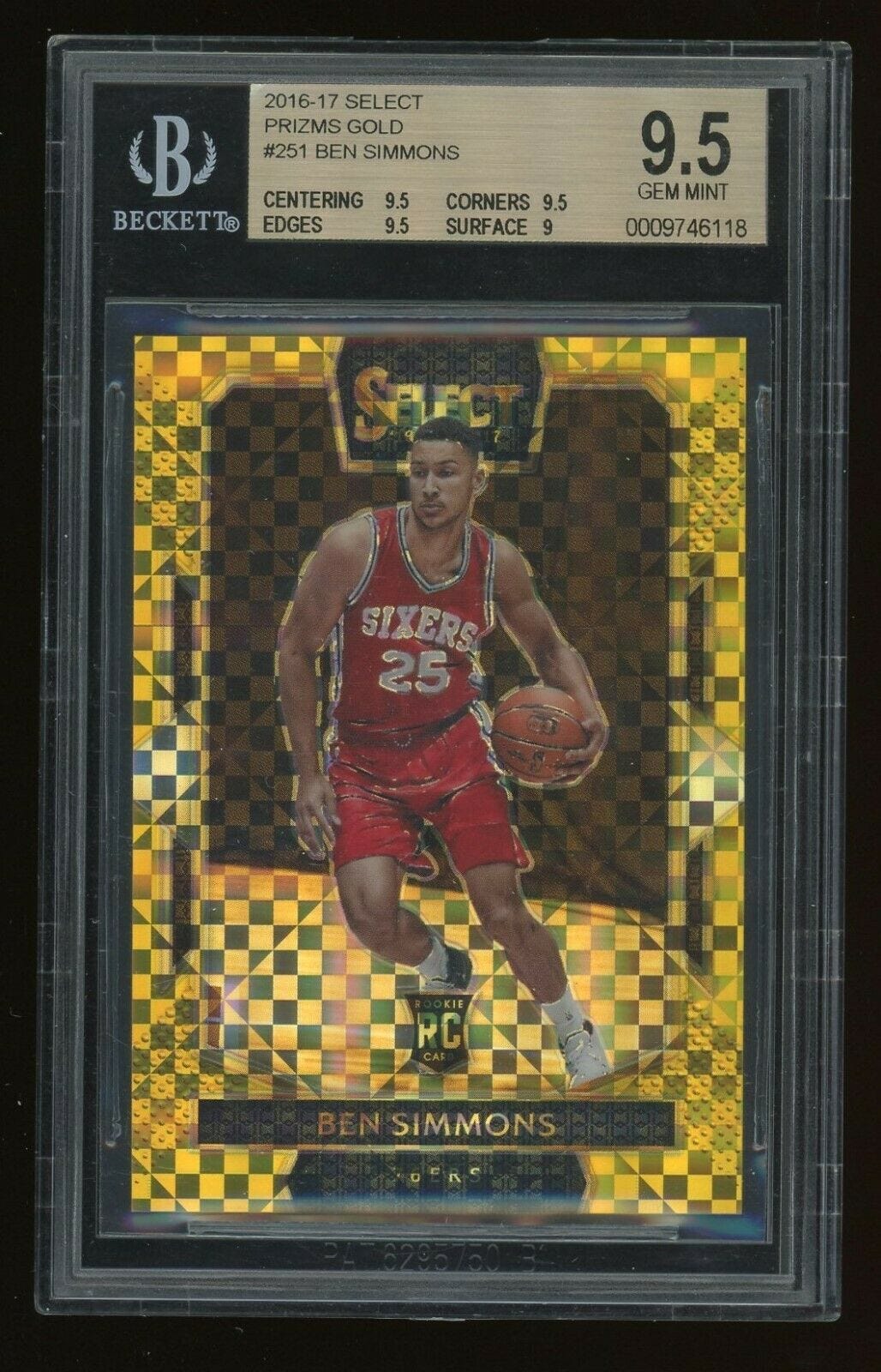 Image 1 - 2016-17-Ben-Simmons-BGS-9-5-Panini-Select-Gold-Prizm-Rookie-Rc-01-10-NICE