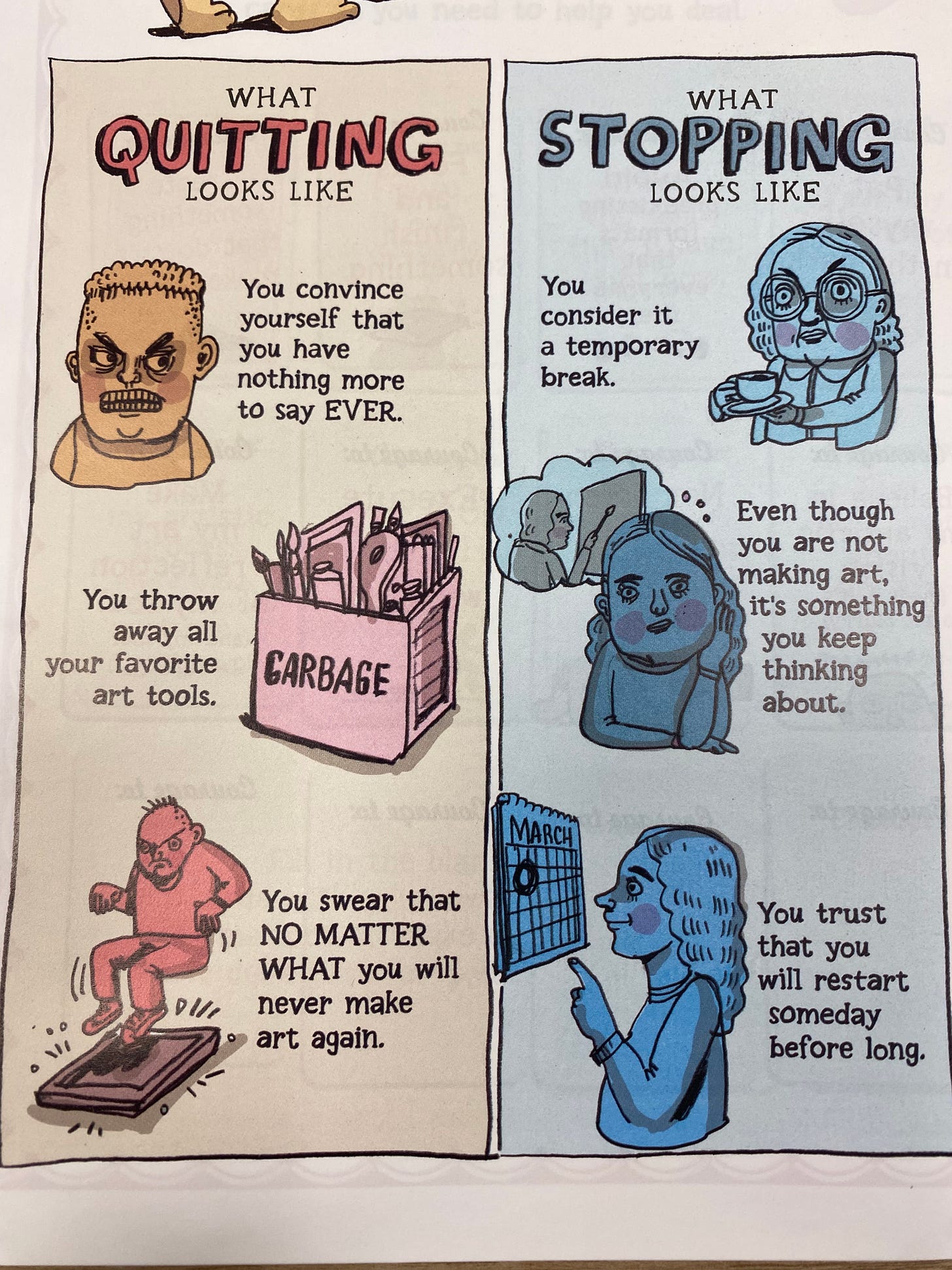 Page illustrating that there's a difference between quitting and stopping
