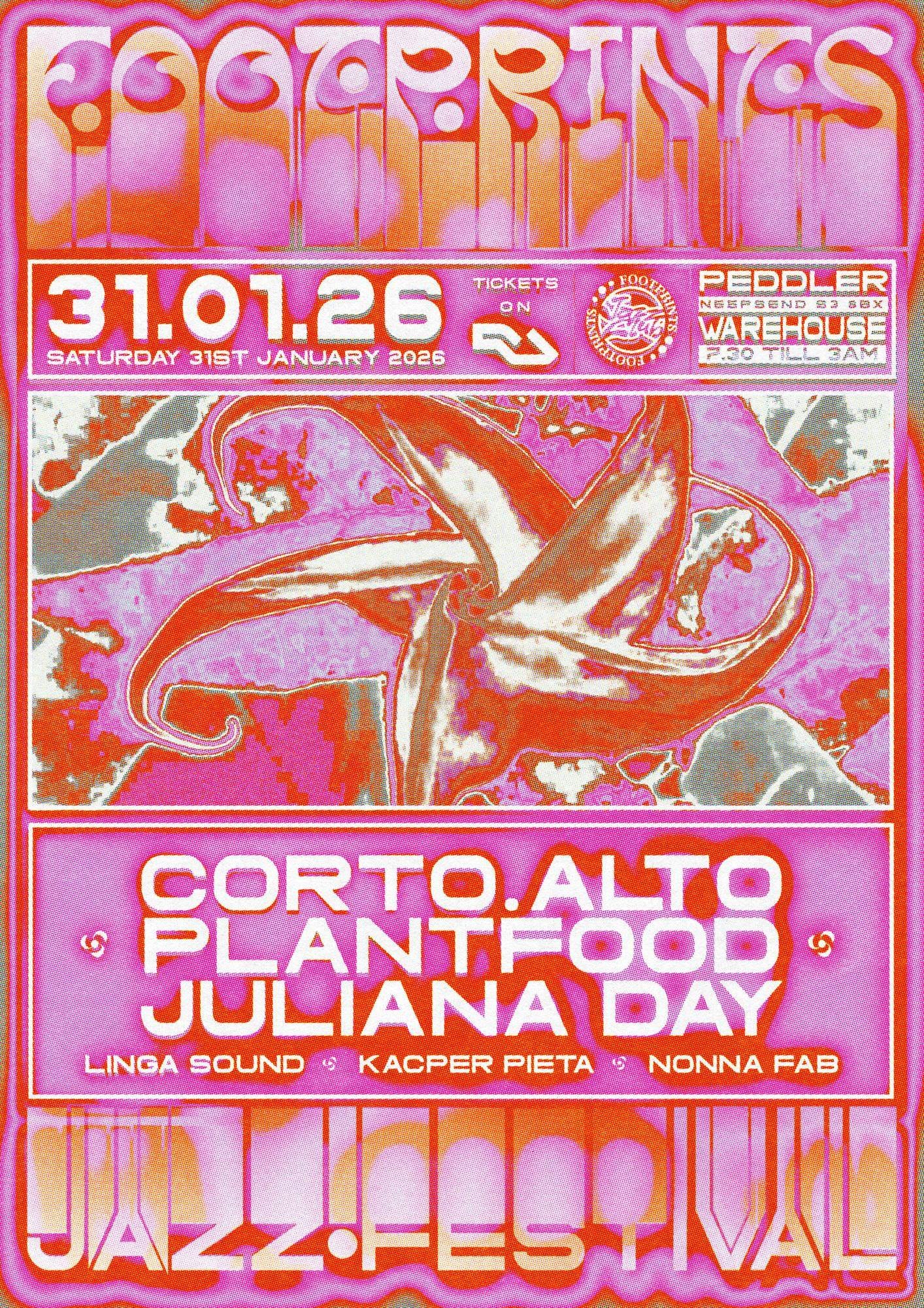 Footprints Jazz Festival 2026: corto.alto, Plantfood, Juliana Day, Nonna Fab  - Flyer front