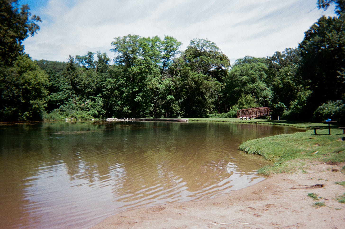 One corner of the spring-fed swimming pond and beach.