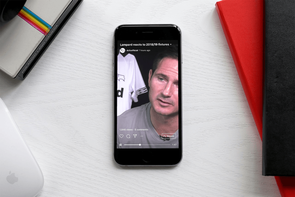 Mockup of Derby County's interview with manager Frank Lampard on the IGTV app Mockup of Derby County's interview with manager Frank Lampard on the IGTV app
