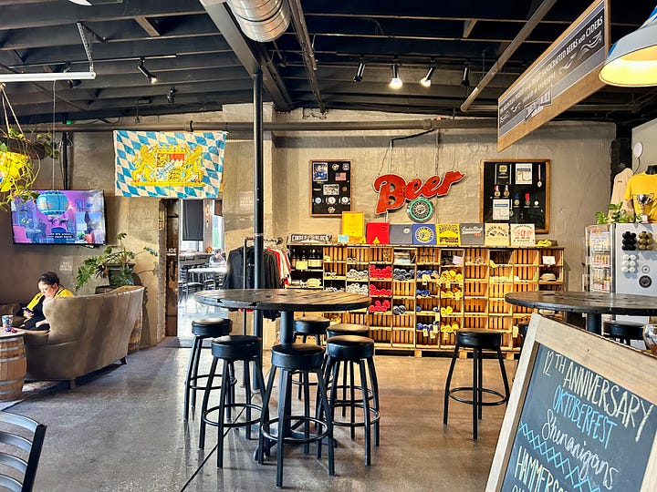 sign, sun, clouds, beer, taproom