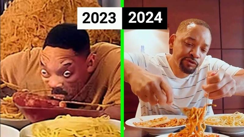 Will Smith Eating Spaghetti AI Video - (2023 vs 2024)