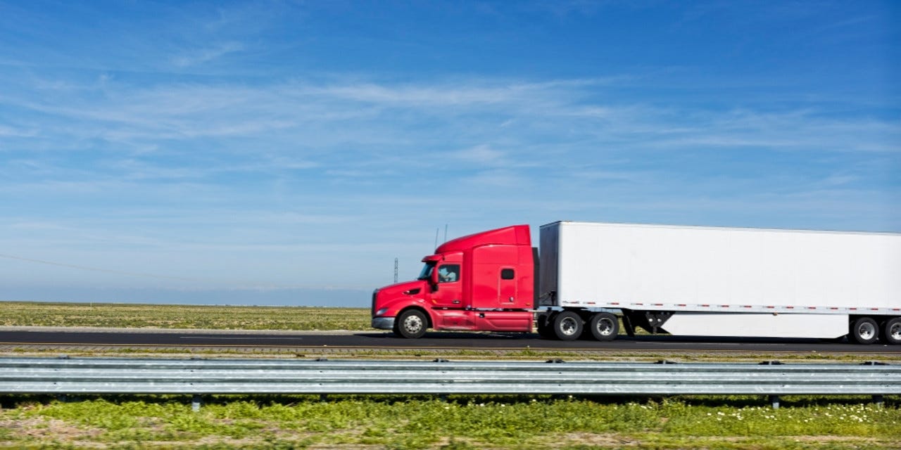 Semi truck moving on the highway, US Interstate 5, California, USA Poster  Print - Item # VARPPI168401