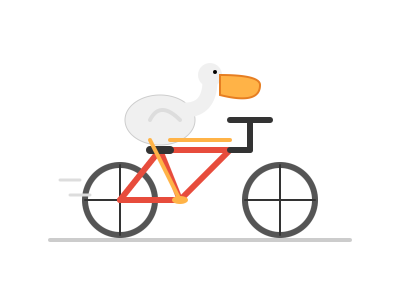 Motion blur lines, a mostly great bicycle albeit missing the front part of the frame. Pelican is decent. 