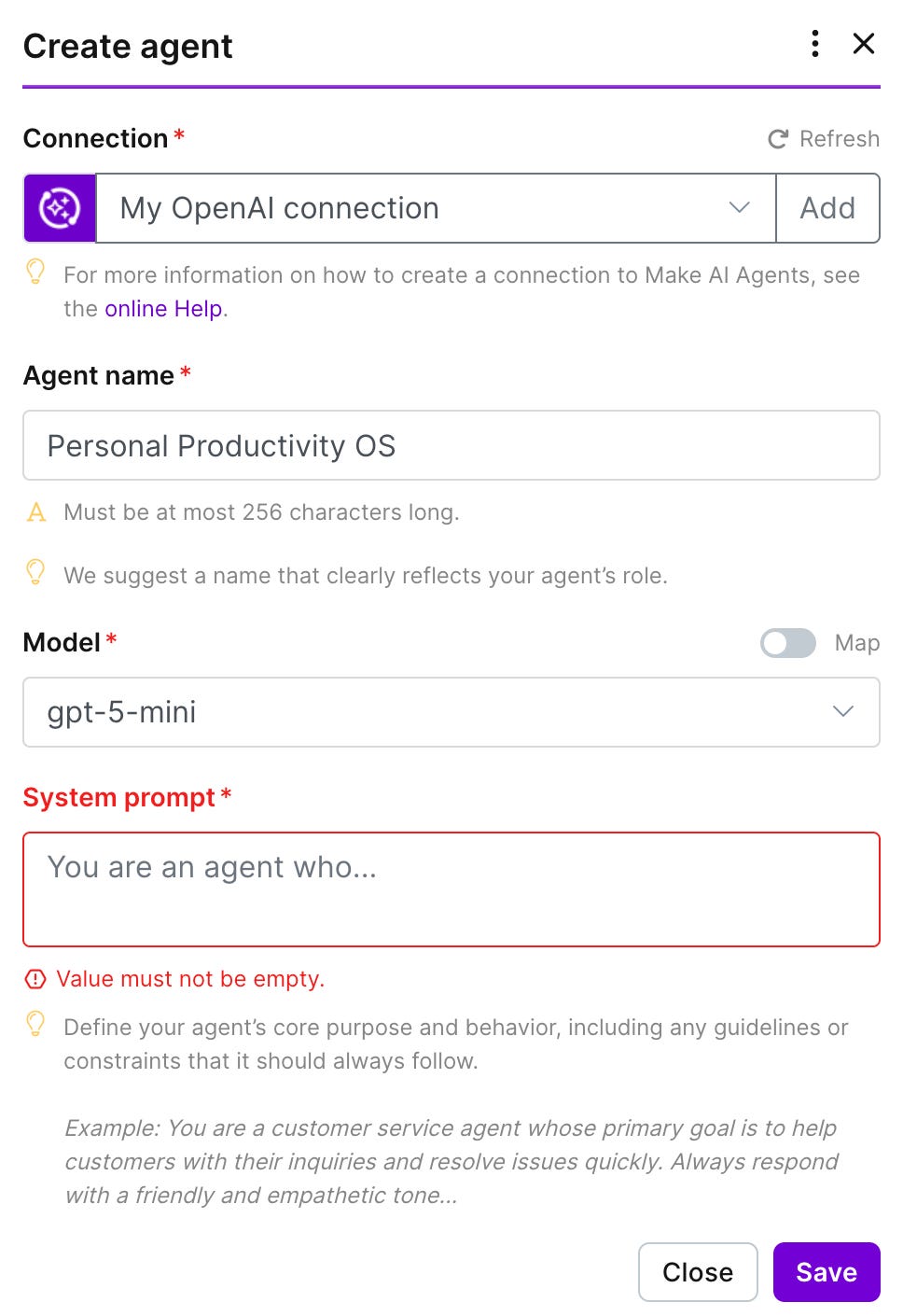 Creating AI agent on Make.com