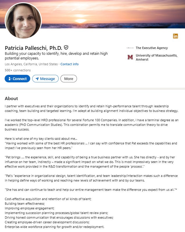 Patricia Diane Palleschi's Linkedin & Facebook