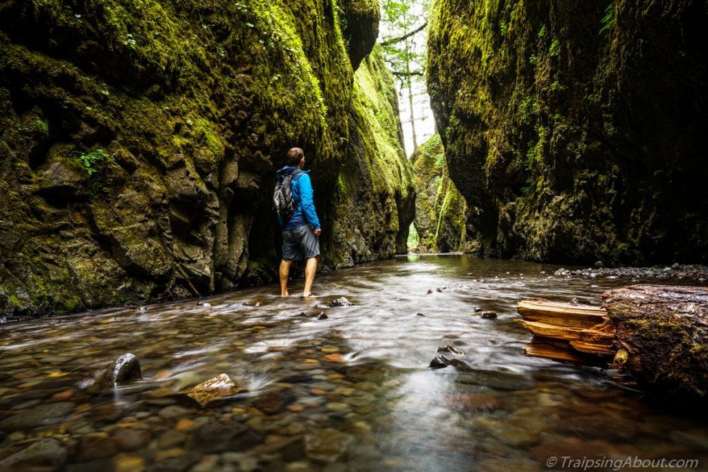Exploring Oneonta Gorge in Oregon.