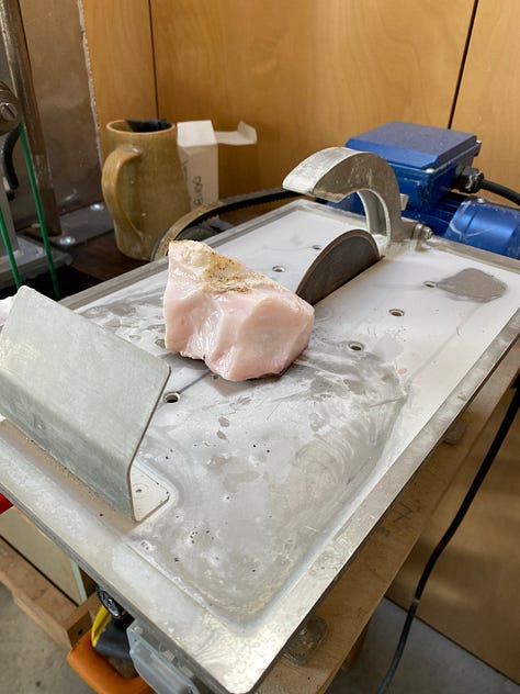 Lapidarist studio with pink opal