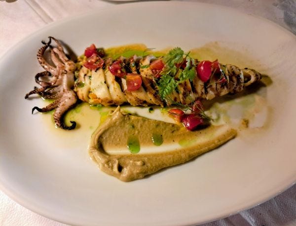 Grilled stuffed calamari at Oraea Hydra