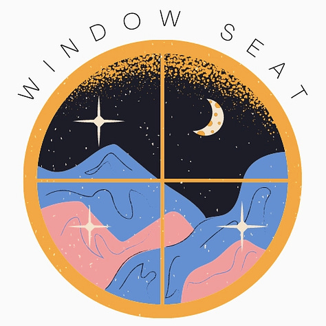 3 images: 1 is the cover for the game OBLIVION, with the text "a game by dk makes" and "a reimagining of Sam Leigh's Anamnesis." The image behind the text is a plume of abstract, creepy pink smoke against an opaque, dark blue background. The second image is a sage grouse standing at attention and surrounded by bright, colorful emoji hearts. The last image is an illustration of a round window overlooking a simple cartoon night landscape, with the words "Window Seat" curving above the window.