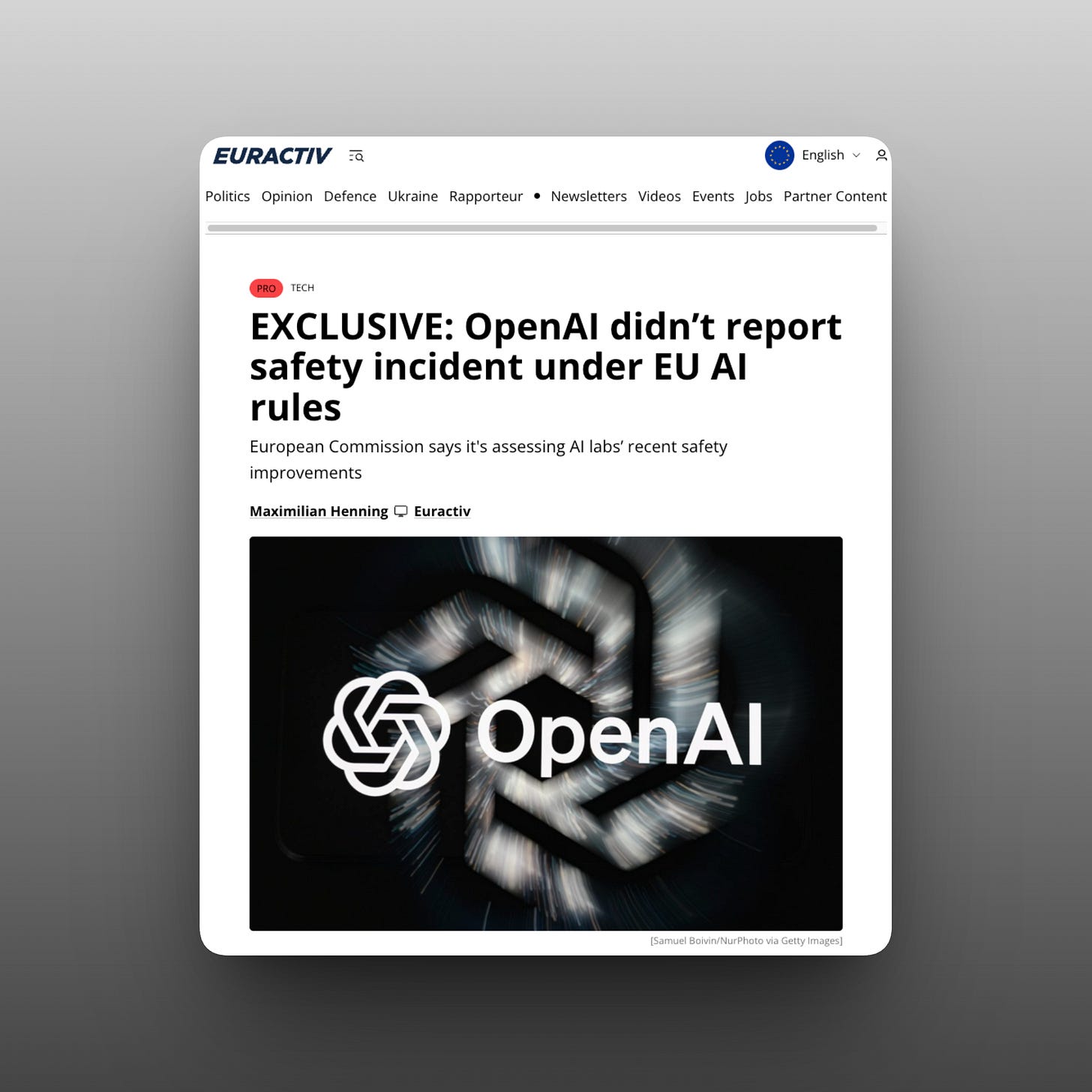 News article screenshot. The headline reads: