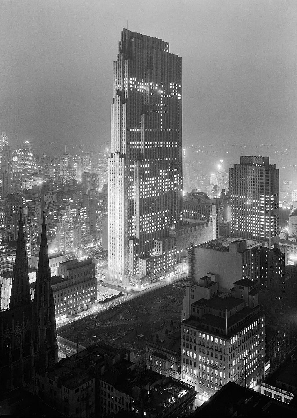 New York City views. Rockefeller Center and RCA Building from 515 Madison Ave.