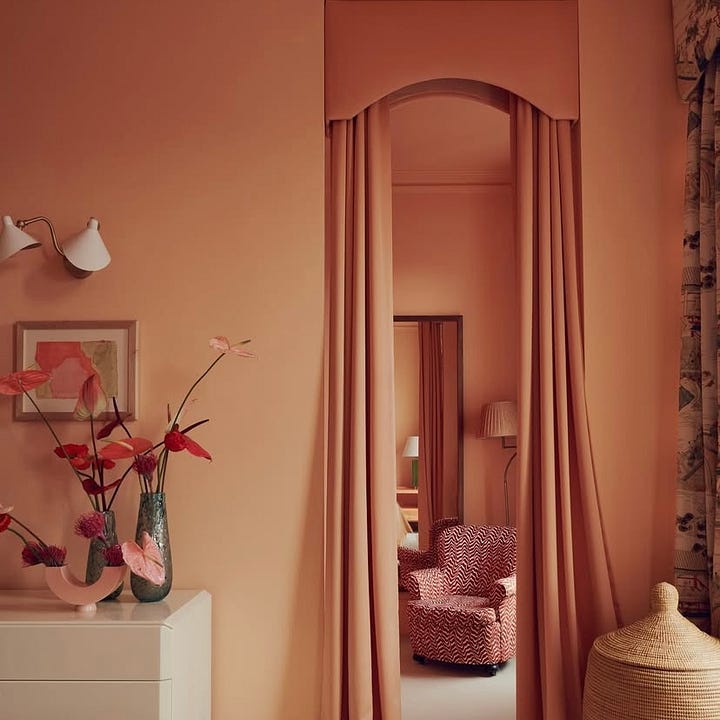 peach and apricot tones used in a bedroom