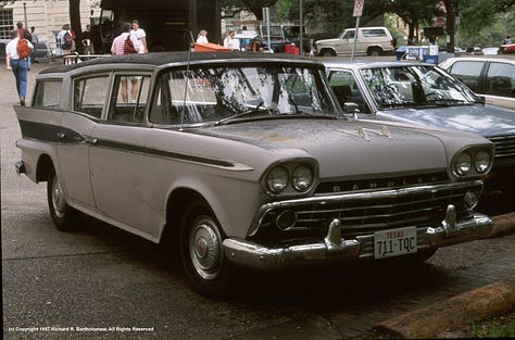 Professor Wing's car parked on the University of Texas campus. (Collection: photographer, Copyright © 1989 Richard Bartholomew All Rights Reserved)