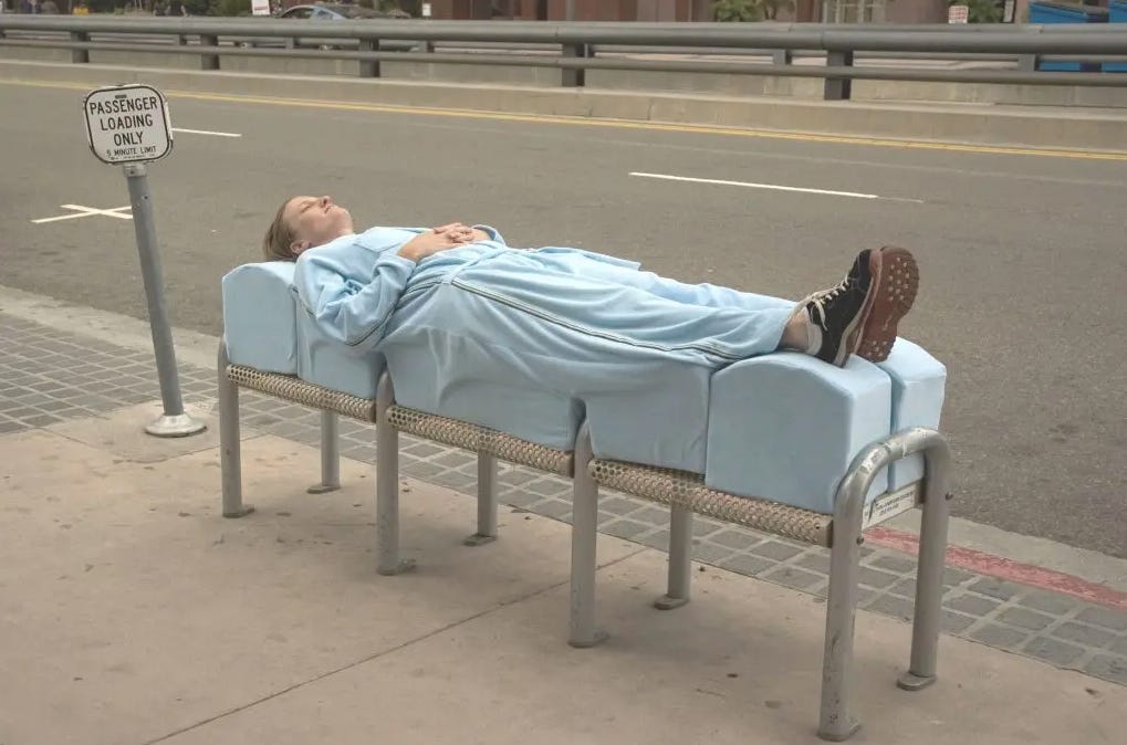 "Archisuits" by Sarah Ross is a project described to "include the negative space of the structures and allow a wearer to fit into, or onto, structures designed to deny them."