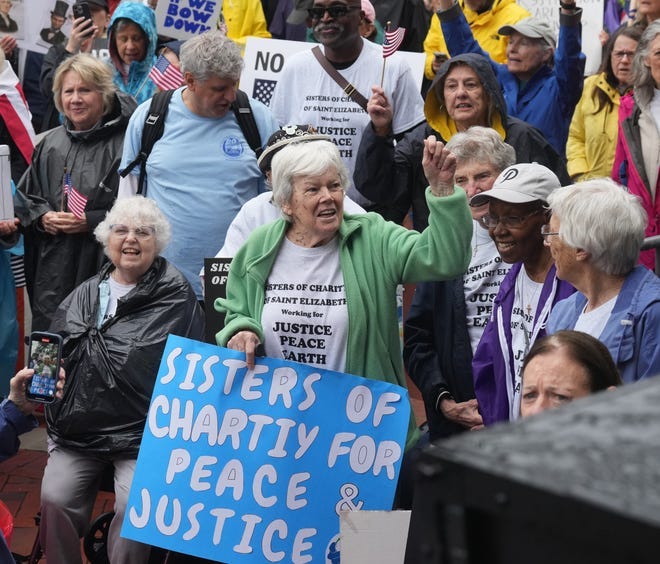 Moristown, NJ -- June 14, 2025 — Members of “Sisters of Charity” joined a rally in Morristown that was part of over 1,600 "No Kings" protests planned in the U.S.
