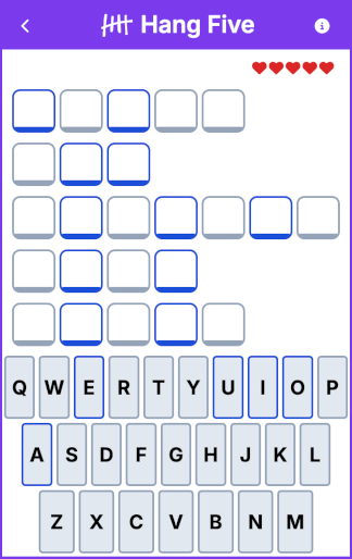Screenshot of Hang Five with higher contrast blue and green colours