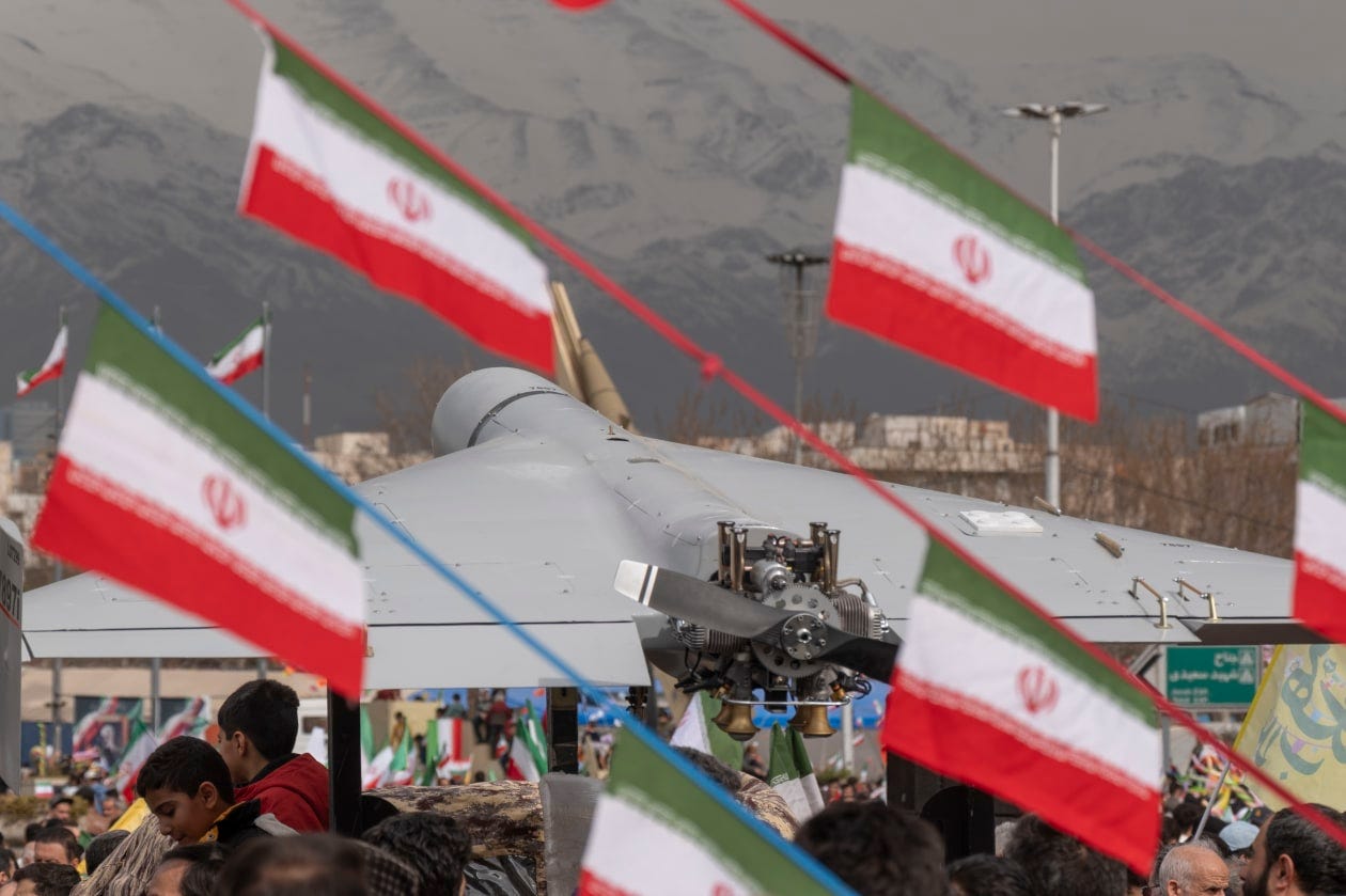 A Shahed-136 drone at a rally in Tehran in February.
