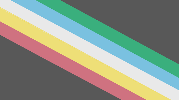 The Disability Pride flag with it's black/grey background and it's light green, blue, white, yellow, and red diagonal stripes running from the upper left hand corner to the lower right.