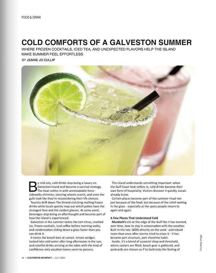 Galveston July magazine cover and the opening spread of the feature.
