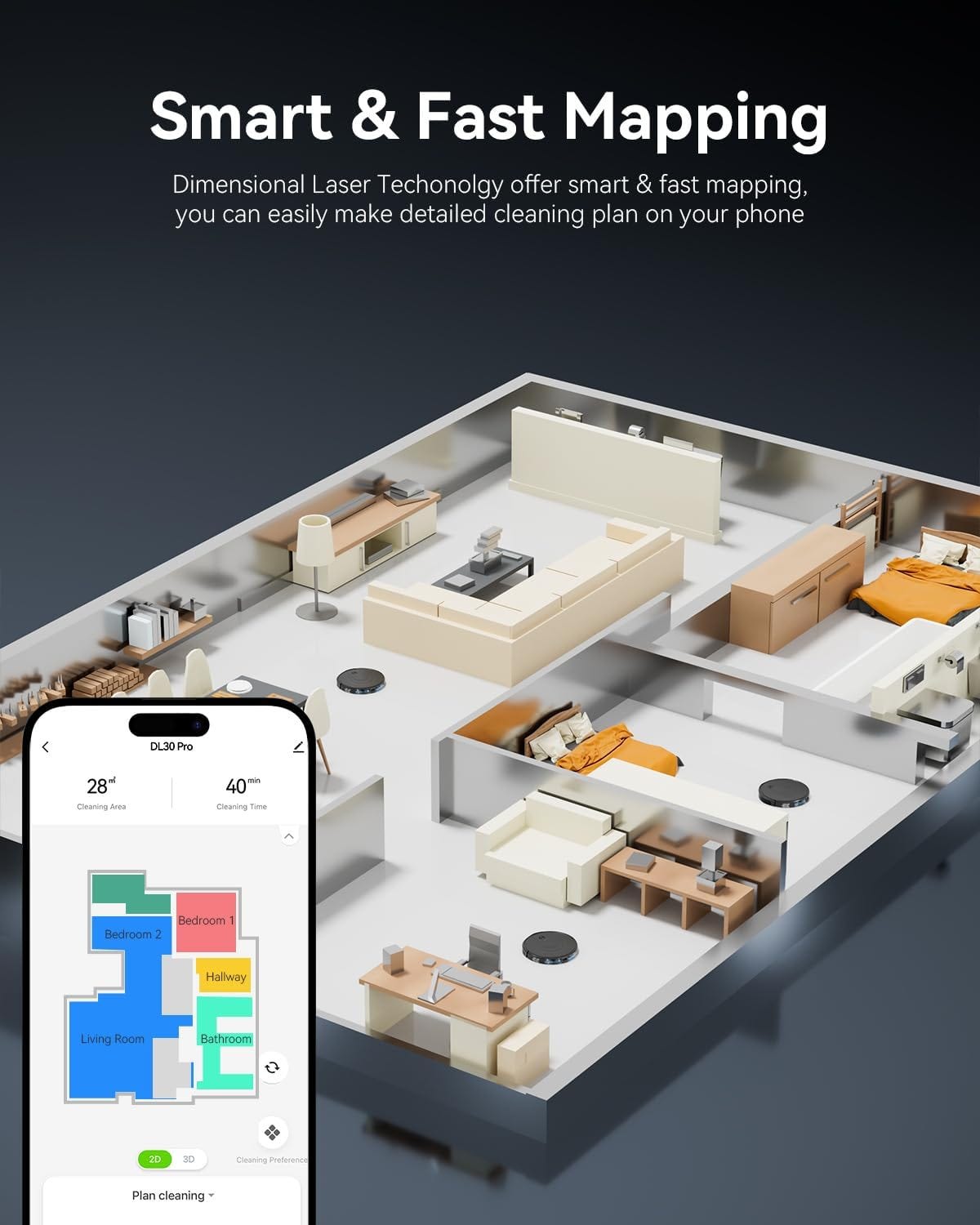 Robot Vacuum and Mop,LiDAR Navigation Smart Mapping Robotic Vacuum Cleaner with 9000Pa Max Suction，200 Min Runtime，Auto Recharge，Customized Cleaning，Perfect for Pet Hair, Carpet, Hard Floor