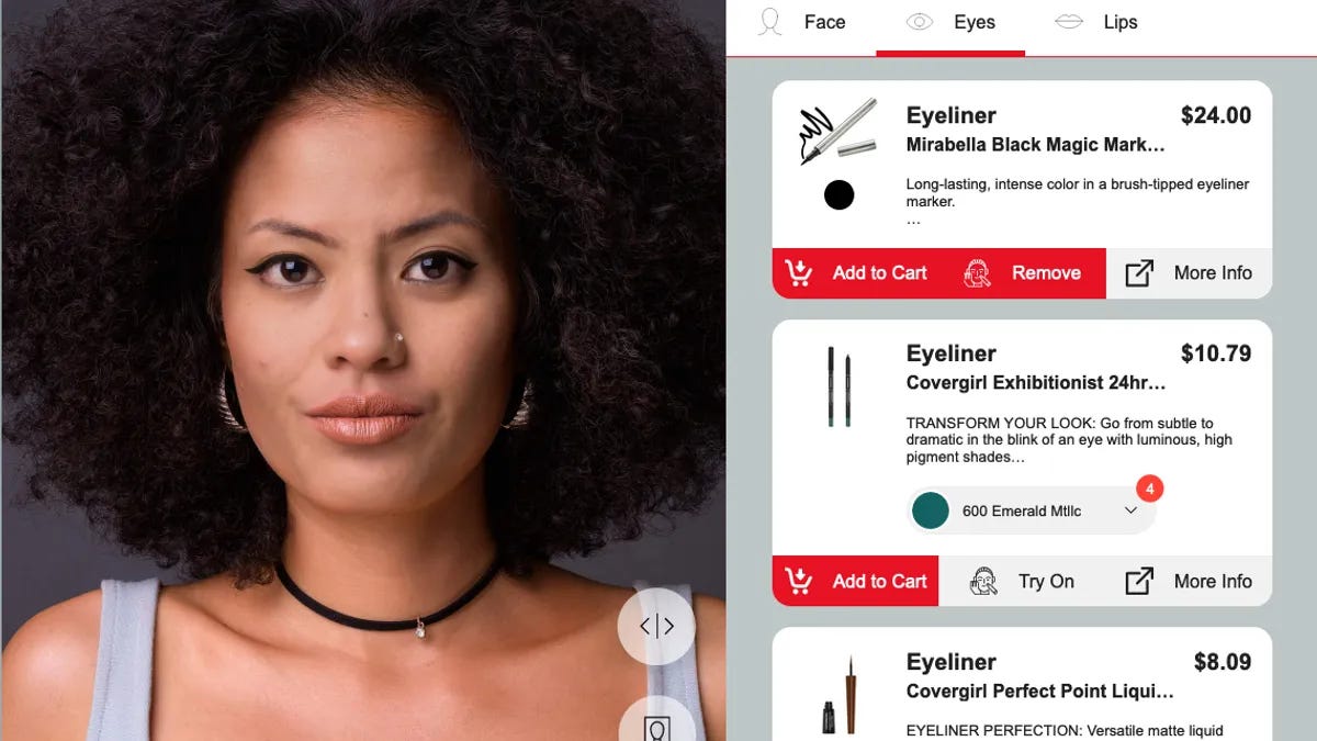 A person's face next to a list of product recommendations. A person's face next to a list of product recommendations.