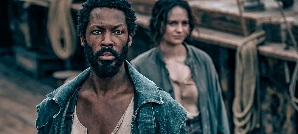 Corey Hawkins and Aisling Franciosi in 'The Last Voyage of the Demeter.' (Credit: Universal Studios and Amblin Entertainment) Corey Hawkins and Aisling Franciosi in 'The Last Voyage of the Demeter.' (Credit: Universal Studios and Amblin Entertainment)
