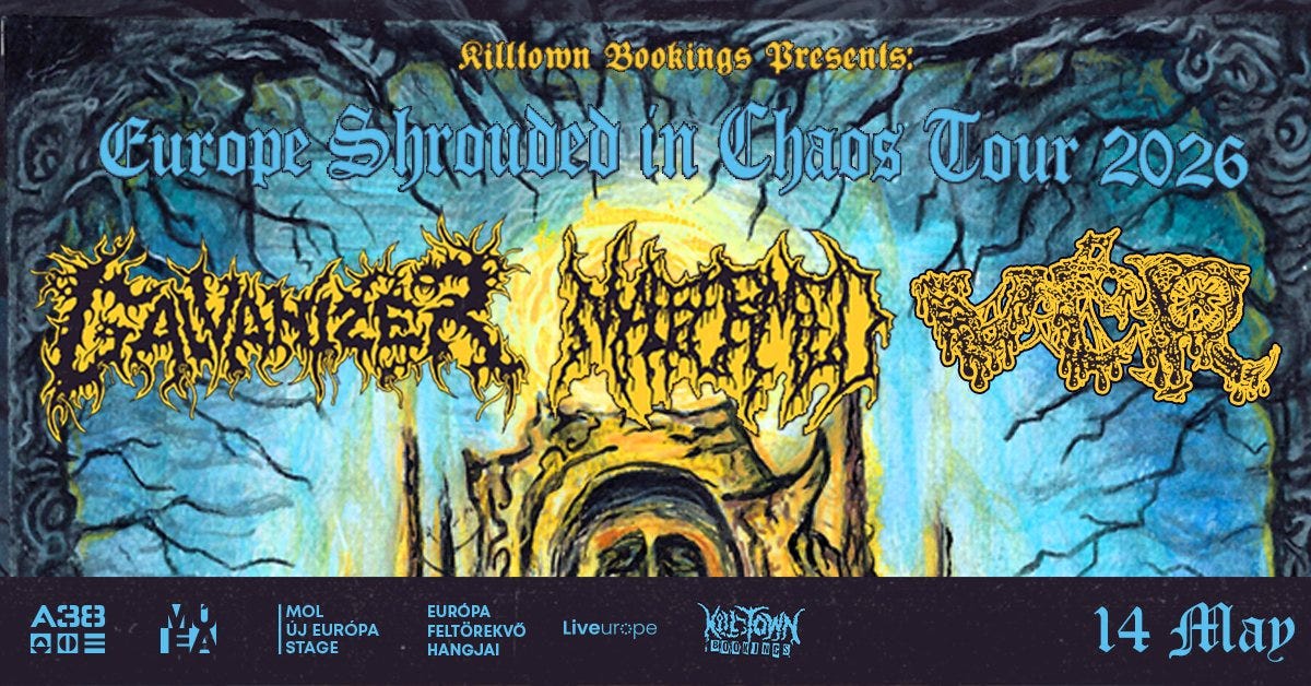 Lehet, hogy egy kép erről: , szöveg, amely így szól: „Rilltown Bookings Bresents: Curope Shiqued mn Chaos Tour 2026 ABE A3E3 MOL ÜJE EURÓPA STAGE EURÓPA FELTÖREKVŐ HANGJAI Live Liveurope rope ILONN ဖြူးြေကြ D011D리C의 DOC 퍼국산 14 May”