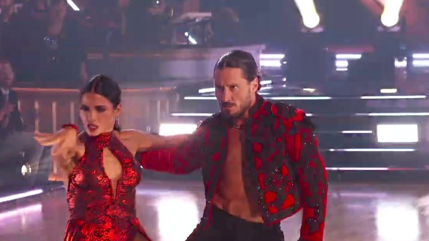 Jenna Dewan and Val Chmerkovskiy dance a paso doble on Dancing with the Stars. Image: ABC Jenna Dewan and Val Chmerkovskiy dance a paso doble on Dancing with the Stars. Image: ABC