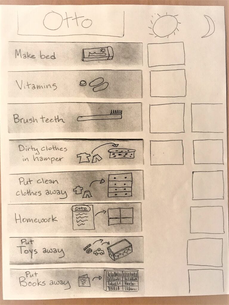 Early chore chart for young Otto