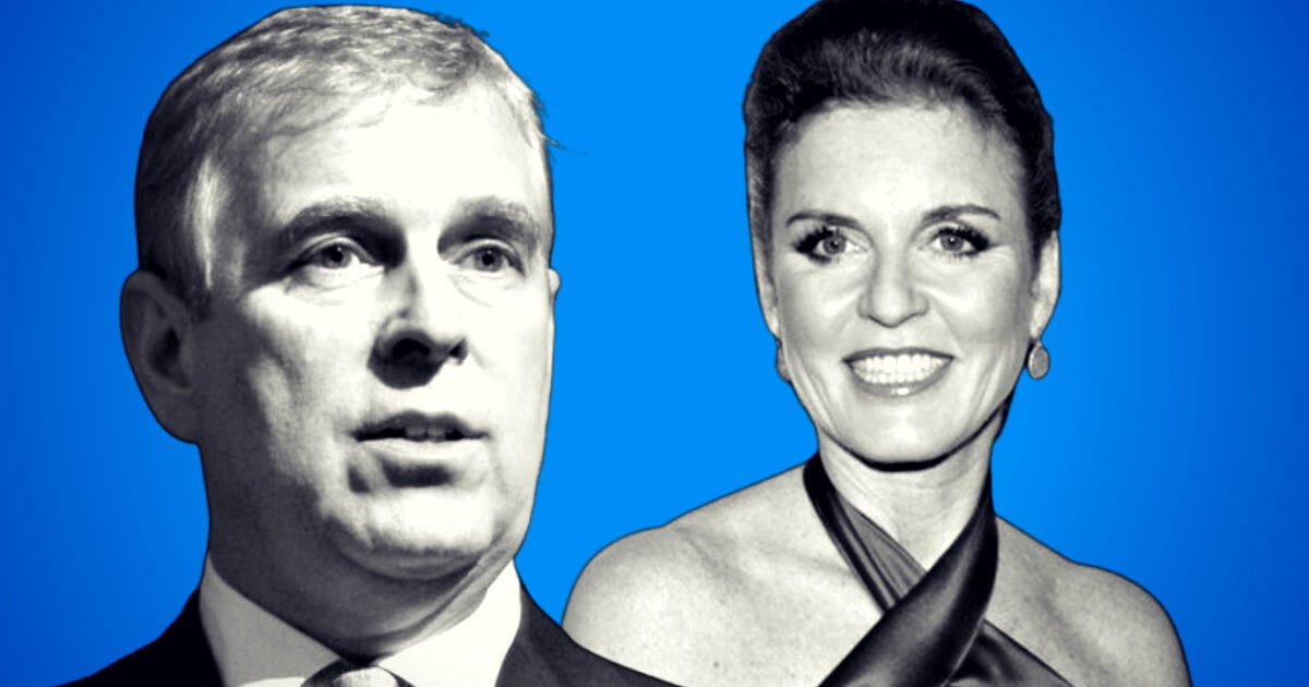 Portrait of Prince Andrew and Sarah Ferguson against a blue background, highlighting their relationship and public appearances. Portrait of Prince Andrew and Sarah Ferguson against a blue background, highlighting their relationship and public appearances.